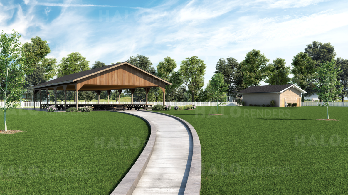 Approaching Pavilion along path